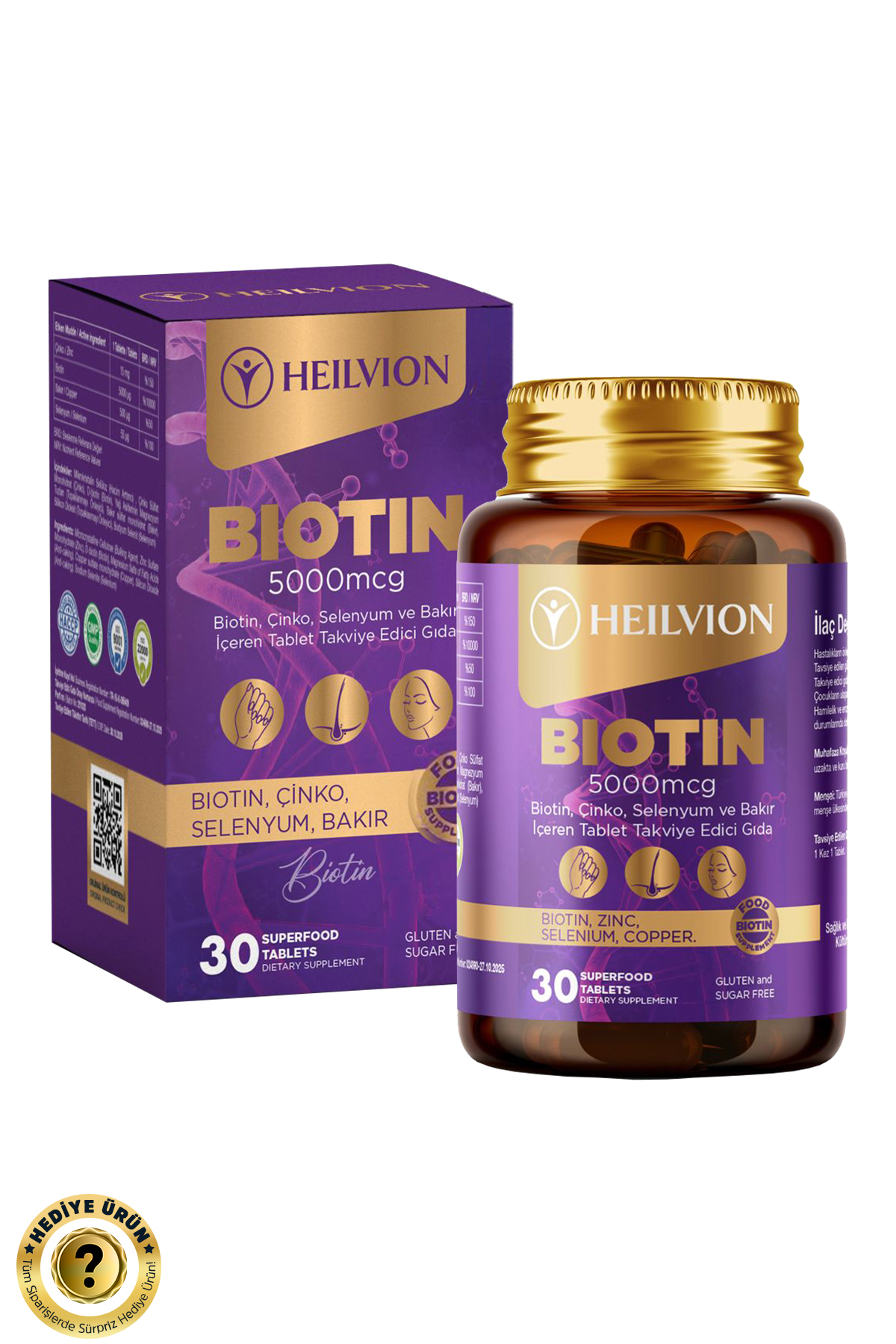 HEILVION Biotin 5.000 Mcg – Biotin, Çinko, Selenyum, Bakır İçeren Saç ve Tırnak Vitamini