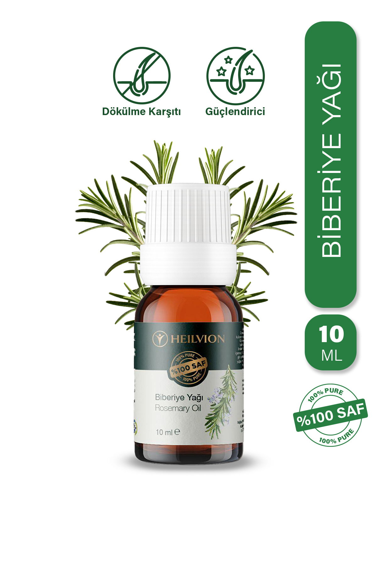 HEILVION Biberiye Uçucu Yağı %100 Saf ve Doğal 10 ML Saç & Cilt Bakım Yağı & Aromaterapi (Rosemary Oil)