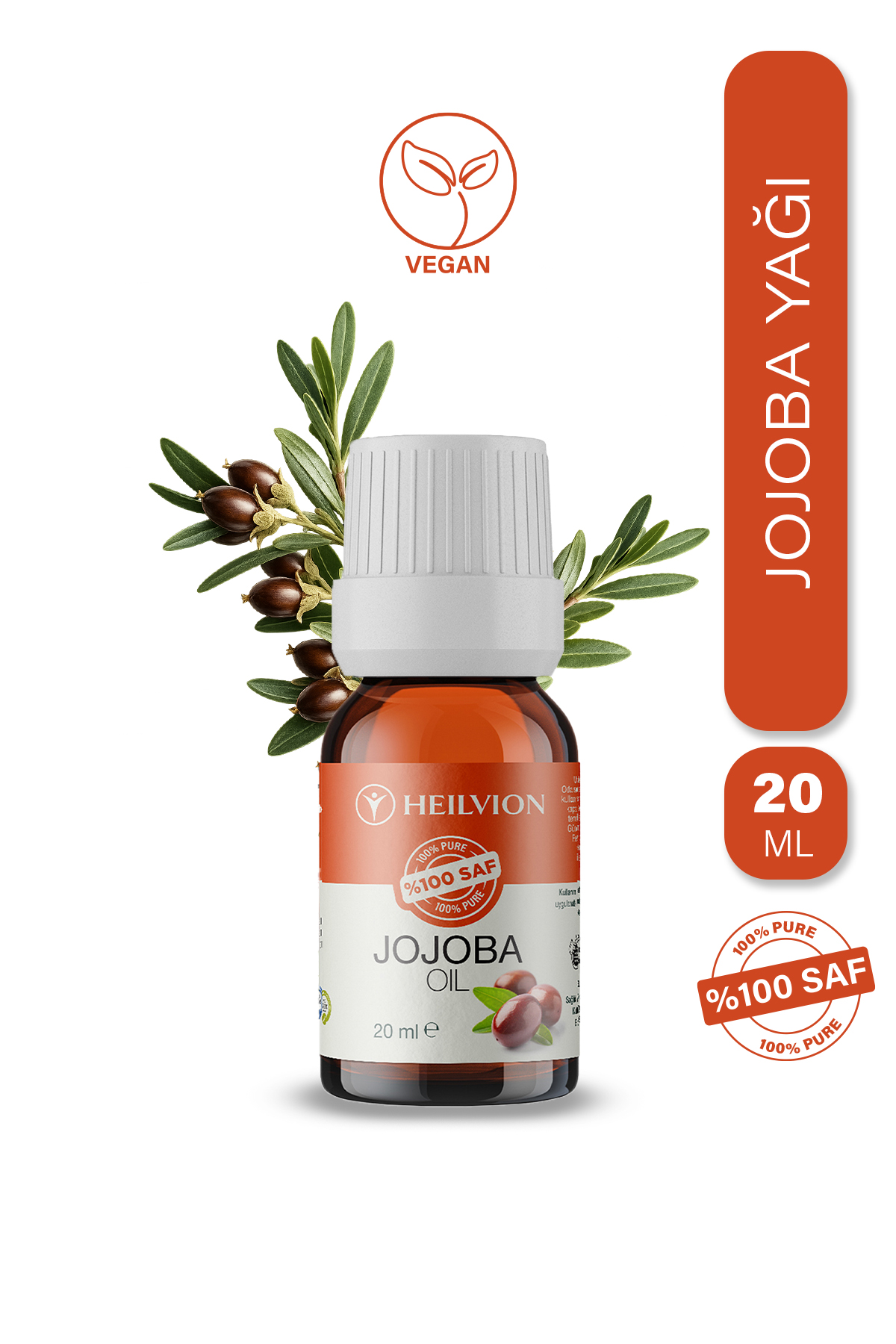 HEILVION %100 Saf ve Doğal Soğuk Sıkım JOJOBA Yağı 20 ml Cilt Bakımı & Ferah Nefes & Aromaterapi