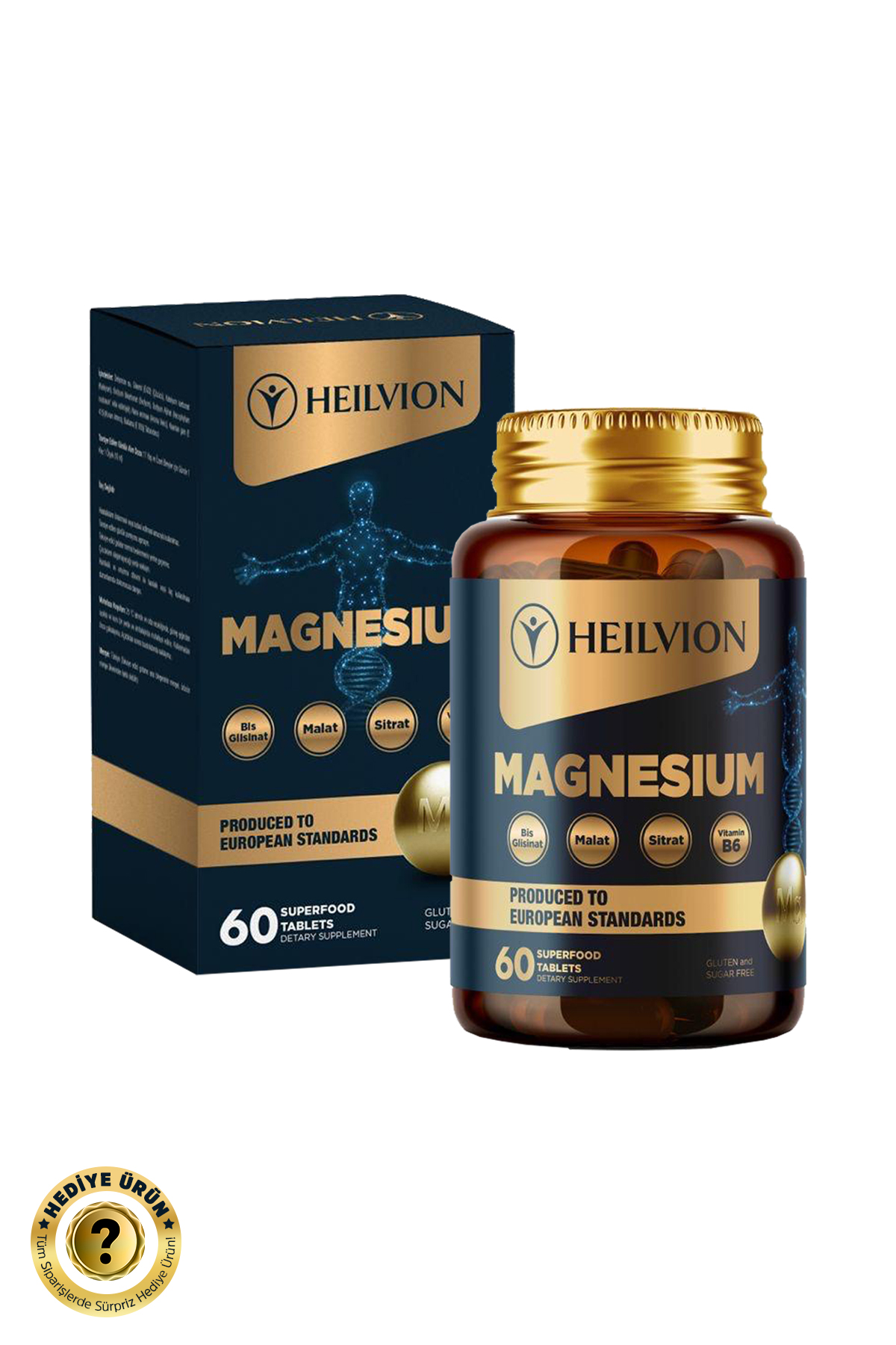 HEILVION MAGNEZYUM Multi Complex 3’Lü Form ( BİSGLİSİNAT, SİTRAT, MALAT) & B6 Vitamini – 60 Tablet