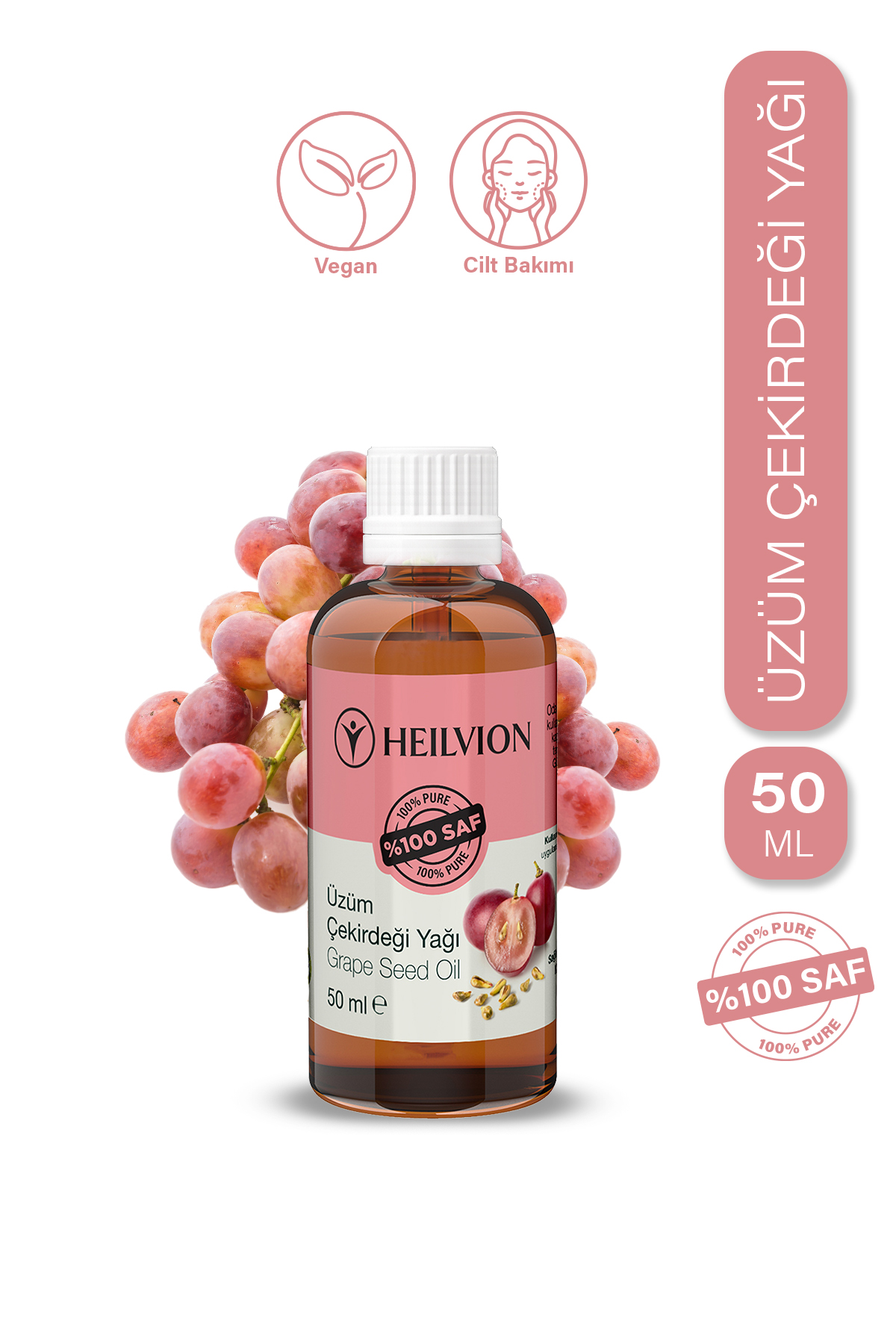 HEILVION %100 Saf ve Doğal Soğuk Sıkım Üzüm Çekirdeği Yağı 50ML